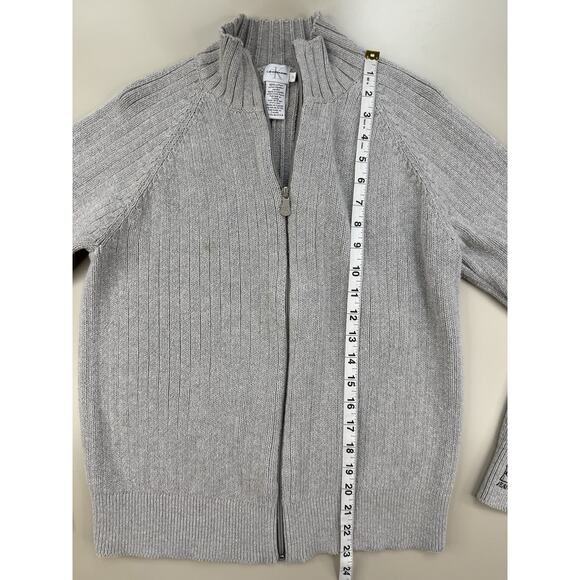 Vintage Y2K Calvin Klein Zip Up Sweater Mens M Gray 100% Cotton Mock Neck Ribbed - Picture 5 of 15